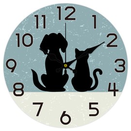 CHGCRAFT Cats and Dogs Wall Clock 12 Inch Battery Operated Wall Clock Non Ticking Silent Decorative Clock for Office Bedroom Home Decor