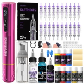 Wormhole Tattoo Gun kit Wireless Tattoo Kit Complete Wireless Tattoo Pen Kit 1,000mAh Battery Capacity with Regular & UV Fluorescent Tattoo Ink Tattoo Supplies for Eyebrow