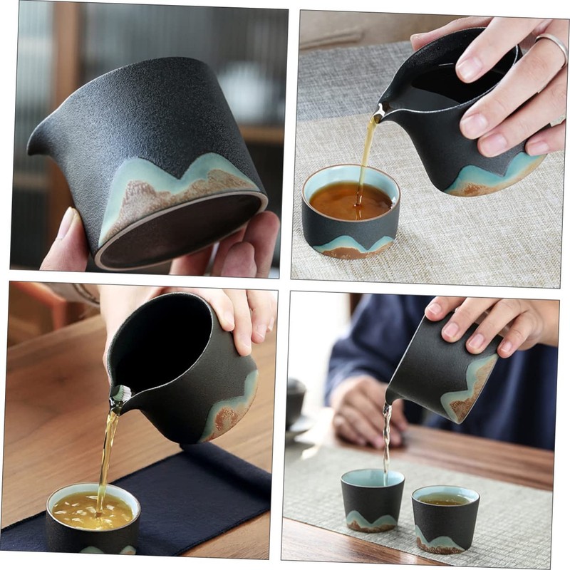 GRIRIW Japanese Style Black Pottery Tea Set Tea Pitcher Patterns