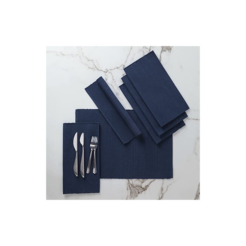 Encasa Ribbed Table Placemats (Set of 6) - Solid Navy