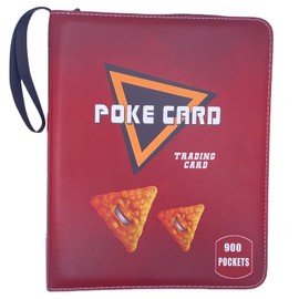 Trading Card Binder Album, 900 Pockets, 50 Removable Sleeves, 3-Ring Zipper, 9-Pocket Pages (Red 900)