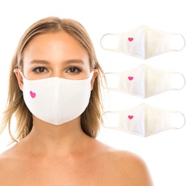 unik cloth Face Covers, 3 Pack, Cotton 2 layer, Washable, Reusable, Unisex - White Pink Heart Embroidered Adult Size