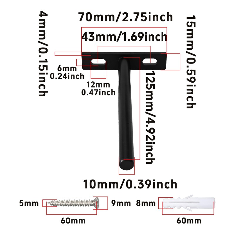 AUXBC 4Pcs 5 Inch Black Floating Shelf Brackets, Heavy Duty