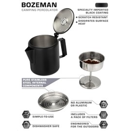 COLETTI Black Bozeman Percolator Coffee Pot — Camping Coffee Pot, Coffee Percolator – America’s Sleekest Percolator – Pure Stainless Steel, NO Aluminum or Plastic (6 Cup)