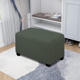 Easy-Going Funda otomana elástica fácil de Usar, Taburete de Almacenamiento Plegable, Protector de Muebles, Funda Rectangular Suave con Fondo elástico pequeña Verde Oliva