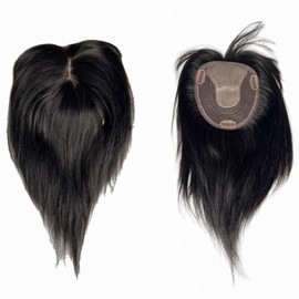 Anemone 10x12 Lace Base Human Hair Toppers With Hair Bangs Fringe Hair Invisible Natural Hairpiece Clip In Hair Extension For Hair Volume (30cm (12inch), Black)