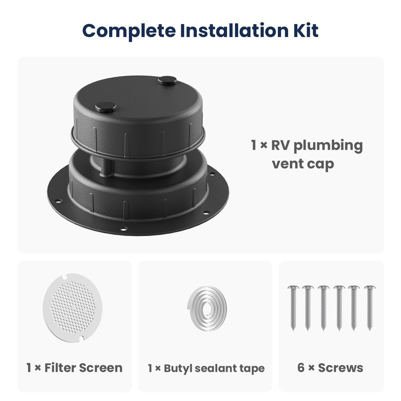 Aluminum RV Plumbing Vent Cap - Roof Sewer Replacement for