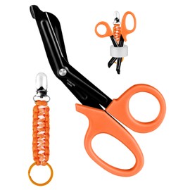 Plifal 7.36" Stainless Steel Nurse Scissors & Tape Holder - Orange Trauma Shears, Deep Serrations & Blunt Tip Design, Essential Tool for First Aid Surgical Medical Work (Without Tape)