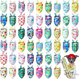50 Piezas Bandanas para Perros para Verano Baberos de Bandanas Hawaianas Perro Triángulo Pañuelo Set de Pañuelo para Perros con Patrones de Flamencos Hojas Frutas para Disfraz Mascota Accesorios