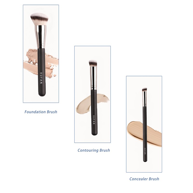 XUFAN 3PCS Foundation Concealer Brushes, Under Eye Mini Angled Brush,