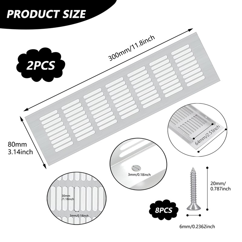 2 Pcs Kitchen Plinth Vent, 300 x 80 mm Radiator