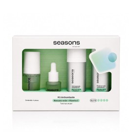 Seasons Love Your Skin - Kit Antioxidante Manzana Verde + Vitamina C 4 Piezas | Rutina Facial de 4 Pasos: Limpiador, Suero, Gel Hidratante y Protector