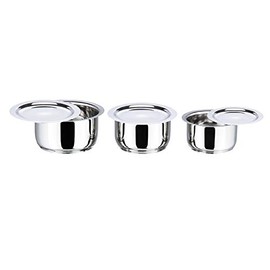 Vinod Cookware Stainless Steel Induction Capsule Bottom Tope, Set of 3, Silver