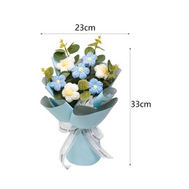 Fenteer Crochet Flower Bouquet Already Made Hand Woven Bouquet Mother Day Gift Knitted Flowers Bulk, Blue