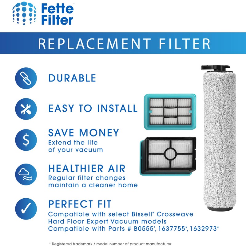 3831 Replacement Brush and Filter Set for Bissell Crosswave Hard
