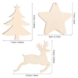 Kiiwah Pack of 30 Wooden Christmas Tree Decorations for Hanging, Christmas Wooden Pendants for DIY Crafts, Painting for Christmas Decorations, Gift Tags (Christmas Tree, Star, Deer)