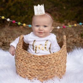 Agvgaza Simple Half Birthday Party Crown - Classic 1/2 Birthday Hat for Six Months Celebration,Unisex Photo Prop&Decorations (Cream white)