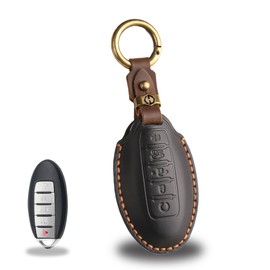 for Nissan Leather Key Fob Cover with Keychain ,Premium Leather Key Case Protector Compatible with Altima Rogue Sentra Pathfinder Armada Maxima Murano (Black)