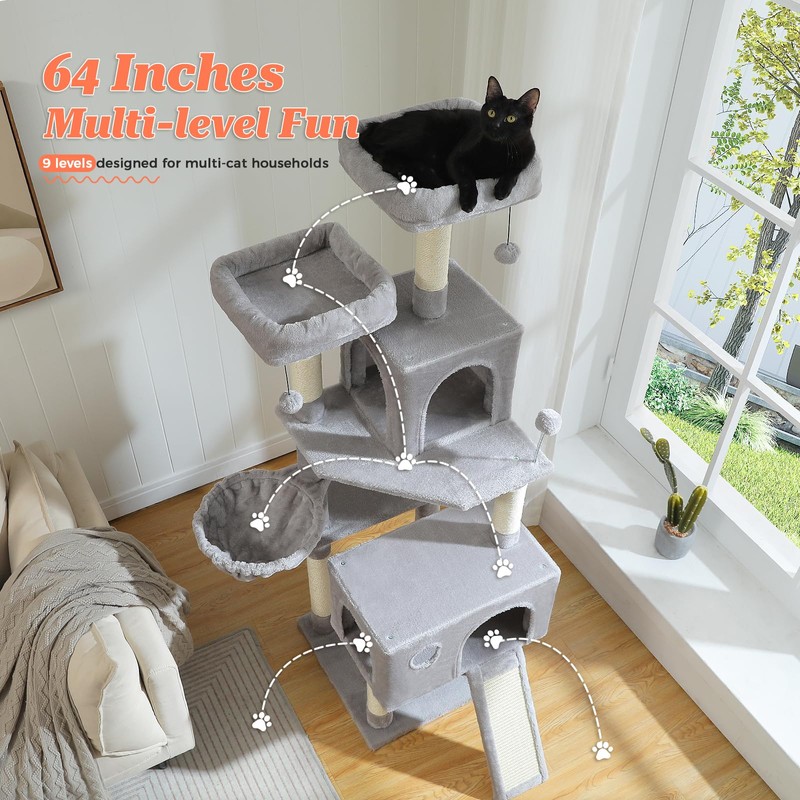 UYMI 64-Inch Large Cat Tree for Indoor Cats, Multi-Level Tall
