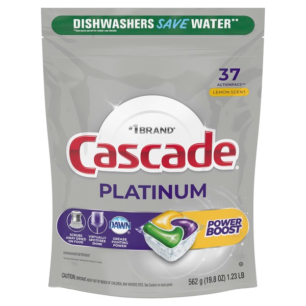 Cascade Platinum Dishwasher Soap Pods, Boost Actionpacs, Lemon, 37 Count