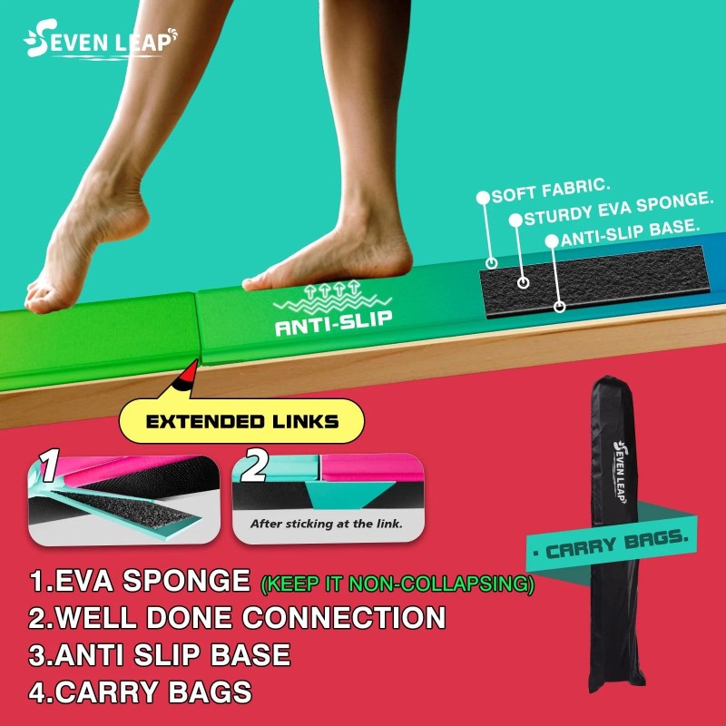Seven Leap 6ft/8ft Folding Balance Beam, Foldable Gymnastics Balance Beam