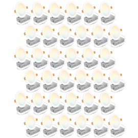 LVWIT 36 Pack Recessed Lighting 6 Inch with Junction Box, Ultra-Thin Dimmable 1200LM 2700K-5000K Wafer Downlight, Canless Smooth Trim LED Ceiling Light with ETL,FCC&IC