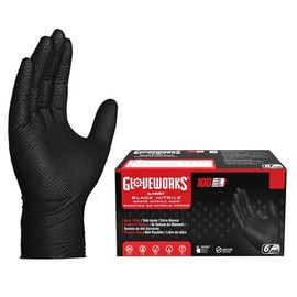 GLOVEWORKS - Guantes desechables de nitrilo HD, 6 mil, látex y sin polvo, aptos para alimentos, ideales para uso industrial, doméstico y automotriz, agarre de textura de diamante, negro, XL, caja de
