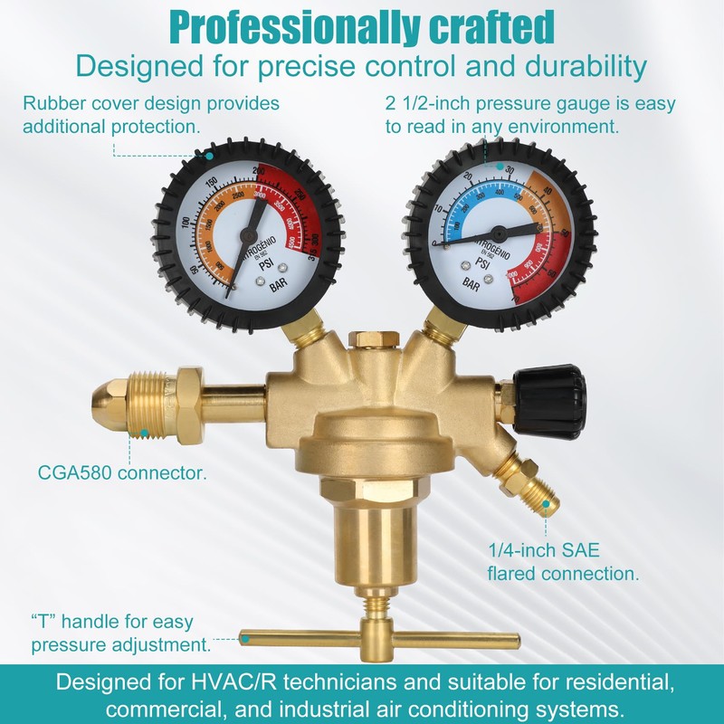 Drkerr 53010 Automotive HVAC Pressure Tester Kit, Nitrogen Pressure Regulator,