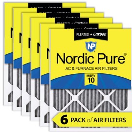 Nordic Pure 10x20x1 (9_1/2x19_1/2) Furnace Air Filters MERV 10 Pleated Plus Carbon 6 Pack