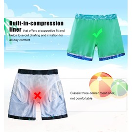 Dancinova Swimming Shorts Boys Swimming Trunks Kids Compression Liner Swimming Shorts Quick-Drying Swimming Shorts with Boxer Shorts Liner 7-16 Years, Palm Tree