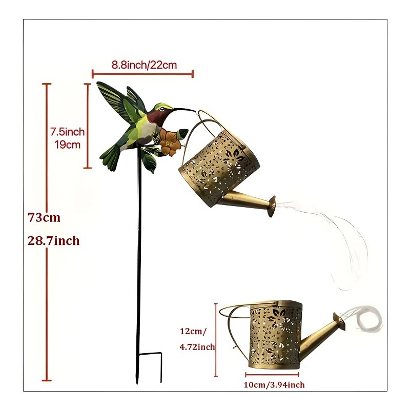 YZYOE Solar Powered Bird Water Kettle Light, Garden Decorative Iron