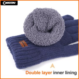 CAOZITOU Men's Winter Gloves with Fleece Lining, Thermal Warm Fleece Mittens Soft Knitted Gloves for Outdoor Sports, navy