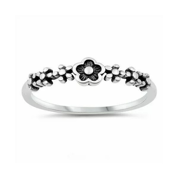 Silver Line Flowers Ring Genuine Solid Sterling Silver 925 Oxidized