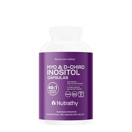 Nutrathy Myo & D-Chiro Inositol 360 Cápsulas. Caronositol®. Mezcla Óptima 40:1, 2400mg Myo Inositol y 60mg D-Chiro Inositol, Ingredientes 100% Naturales, Gluten Free, Sugar Free, Vegan.