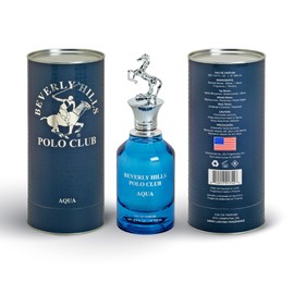Beverly Hills Polo Club AQUA 3.4OZ EAU DE PARFUM - LONG LASTING FRAGRANCE (METAL HORSE CAP) CYLINDER BOX
