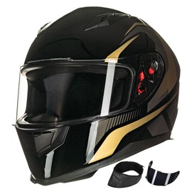 ILM Full Face Motorcycle Street Bike Helmet with Removable Winter Neck Scarf + 2 Visors DOT Model-JK313 (M, Golden)