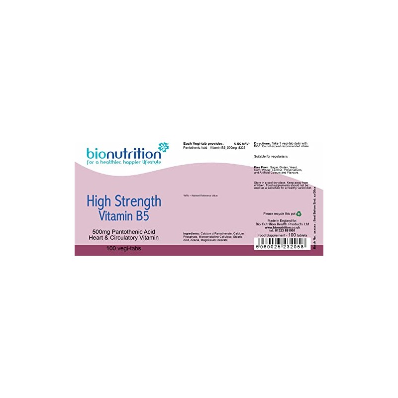 Bio Nutrition High Strength Vitamin B5 500mg : Healthy Heart
