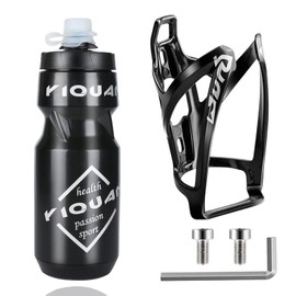 OSIGEI Bike Water Bottle Cage with 24 oz Bike Bottle Premium BPA-Free Cycling Water Bottle Lightweight Bike Bottle Holder with Screws Sports Bottle for Road Mountain and Kids Bikes (Black))
