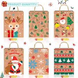 Wlulu Christmas G-ift Bags Kraft Bags 12 Pcs Christmas Bags for Presents with Handles Xmas Gift Bags for Christmas Party Xmas Favor Bags Kraft Bags