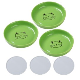 Lusifaco Shallow Cat Food Bowls, 5.9 Inch Wide Ceramic Cat Dish for Indoor Cat,Anti Whisker Fatigue Cat Dishes Set, Kitten Plates for Food and Water,Non-Slip Silicone Mat,3 Pack(Green)