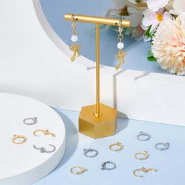 UNICRAFTALE 100 Pieces 2 Colours 24 Carat Gold-Plated Stainless Steel Hinged Clasp Ear Hooks French Ear Hooks Clasp and Loop Dangle Ear Hooks Fittings for DIY Earrings 14.5 mm