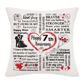 Hardeson 7th Wedding Anniversary Cushion Covers for Her Him, 7 Years of Marriage Gifts for Wife Husband Couples, Wool Anniversary Valentines Birthday Presents for Parents (Seventh)