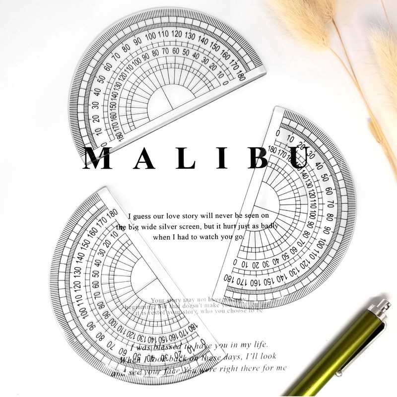 Qancekoo 3pcs Clear Plastic Geometry Protractors 180 Degrees Ruler Math