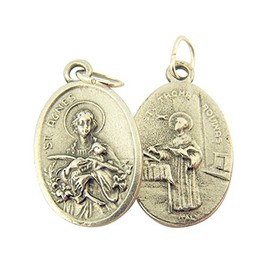 Silver Toned Base Saint Agnes with St Thomas Medal, 1 Inch, Set of 2