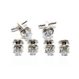 Jascott International Cubic Zirconia Silver Love Knot Studs and Cufflinks Set