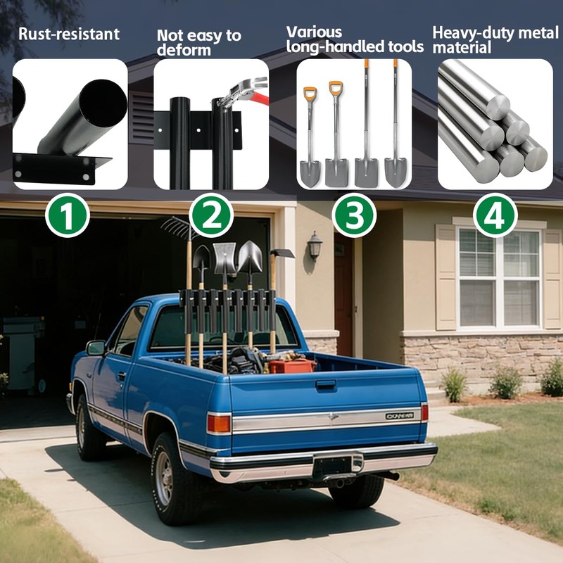 8-Tool Shovel Holder for Truck, Heavy Duty Metal Rack for