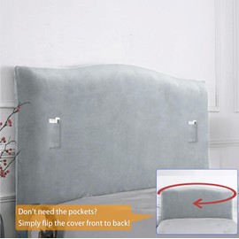 WOMACO Velvet Bed Headboard Slipcover Protector Stretch Solid Color Dustproof Cover for Bedroom Decor (1-Light Gray, 71" - 90")