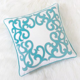 Homey COZY Applique Turquoise Velvet Throw Pillow Cover,Ocean Series Vintage Vines Bright Spring Nautical Decorative Pillow Case Coastal Beach Theme Home Decor 20x20,Cover Only