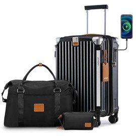 JOYWAY Family-Friendly 5-Piece Luggage Set – Expandable Spinner Suitcases with TSA Lock, Scratch-Resistant Hard Shell, and 2 Travel Totes for Travel Needs - Color: Black 20+travel bag+toiletry bag