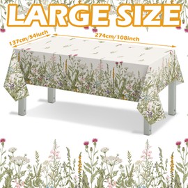 Newwiee 4 Pcs Herbs and Wild Flowers Plastic Tablecloth Rectangle Floral Rustic Farmhouse Washable Table Cover for Party Decor Dining Picnic Holiday, 54 x 108 Inch (Herbs and Wild Flowers)
